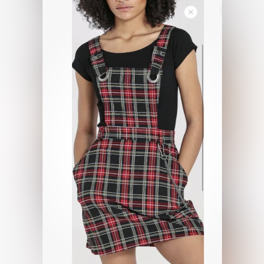 Hell Bunny Clash Pinafore Dress Red Plaid Size 2XL NWT